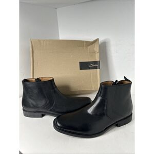 Men's Clark's Vanek Mid‎ Black Leather Boots Size 10 M